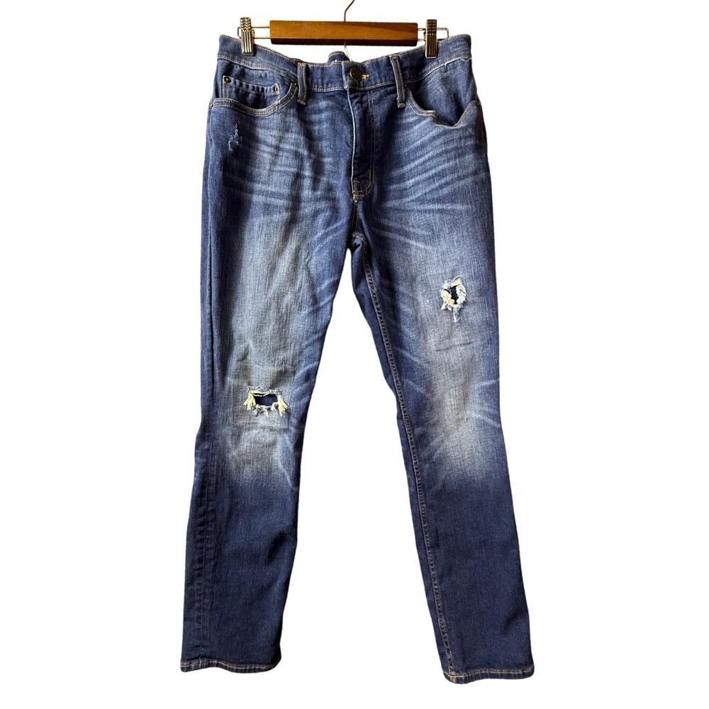 Goodfellow‎ Co Total Flex Mens Blue Distressed Slim Straight Jeans Size 32x30